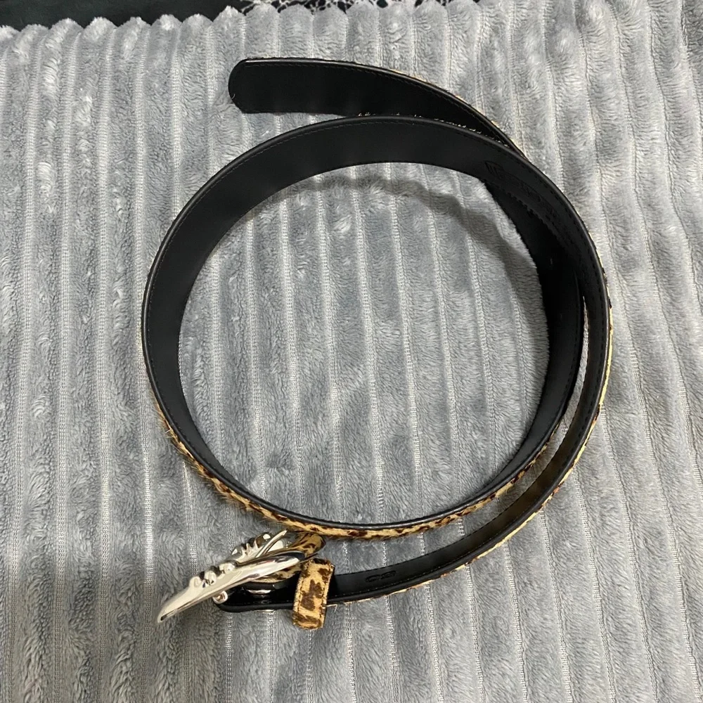 Chrome Hearts Leopard Print Calf Hair Belt in Tan and Black with Silver Buckle